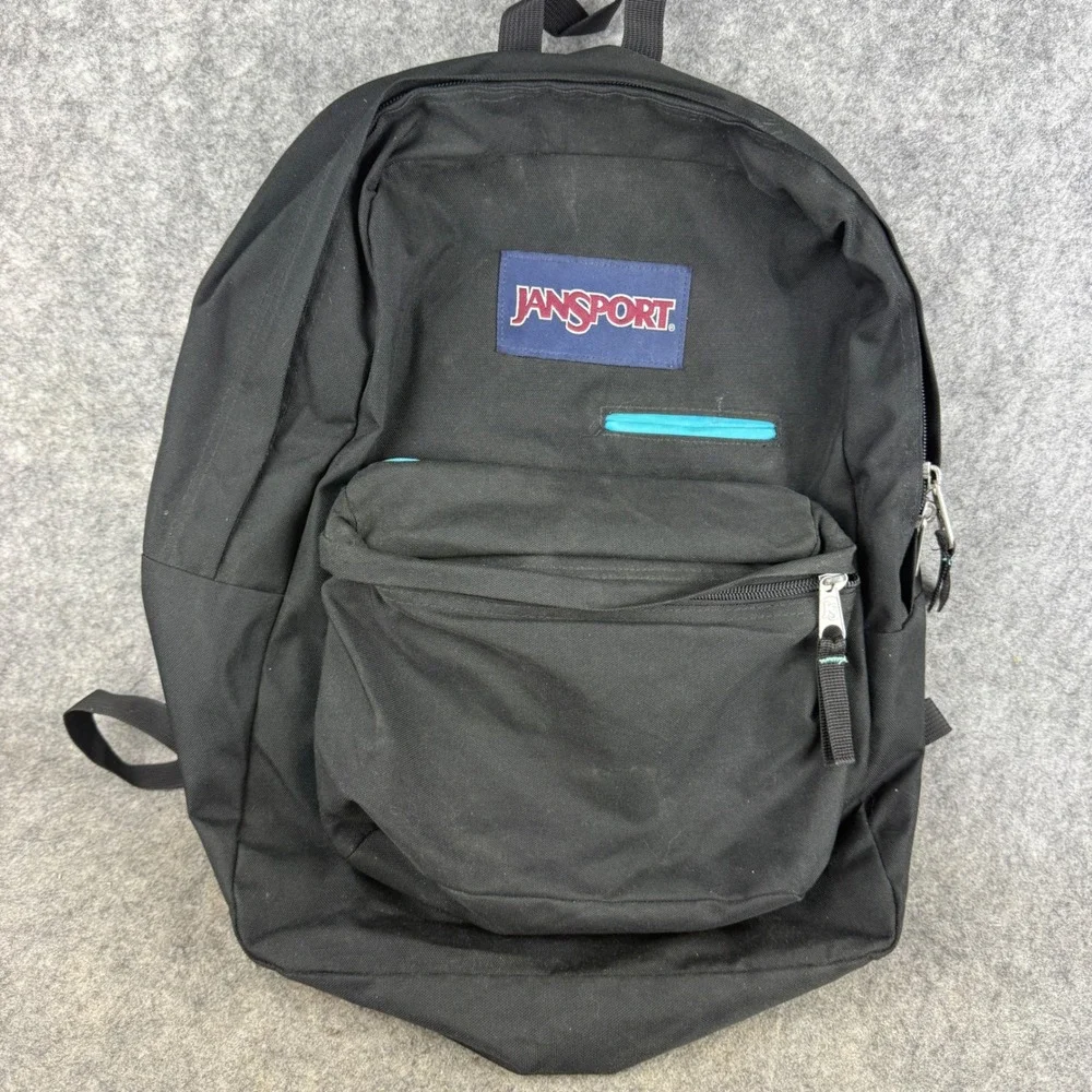 JanSport Digibreak Backpack Black Cyan Blue Laptop Sleeve JS00T50F